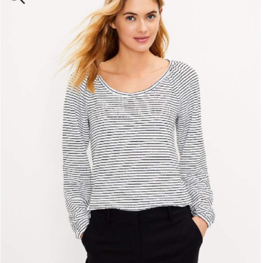 Loft Striped Draped Sleeve Top. Never worn. Black & white size XS.